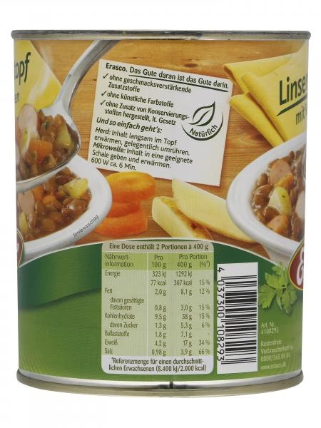 Erasco Linsen-Eintopf Mit Würstchen 4 Erasco Linsen-Eintopf Mit Würstchen – Bild 2