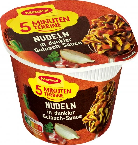 Maggi 5 Minuten Terrine Nudeln In Dunkler Gulasch-Sauce 3 Maggi 5 Minuten Terrine Nudeln In Dunkler Gulasch-Sauce
