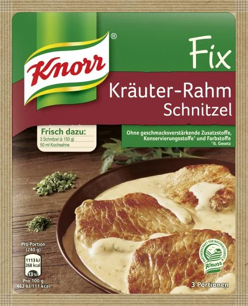 Knorr Fix Kräuter-Rahm Schnitzel 3 Knorr Fix Kräuter-Rahm Schnitzel