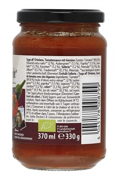 Campo Verde Demeter Bio Tomatensauce All' Ortolana 4 Campo Verde Demeter Bio Tomatensauce All' Ortolana – Bild 2