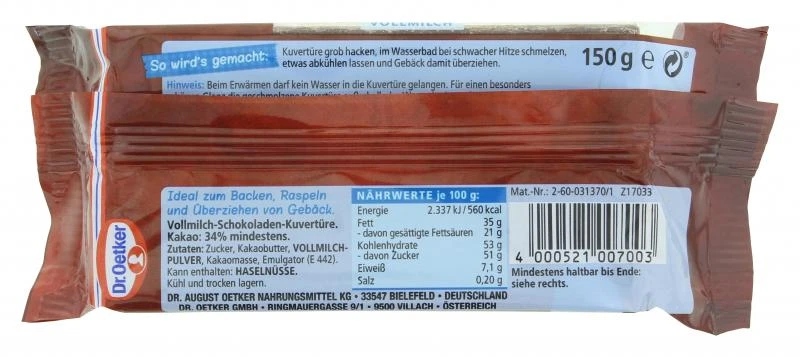 Dr. Oetker Kuvertüre Vollmilch 5 Dr. Oetker Kuvertüre Vollmilch – Bild 3